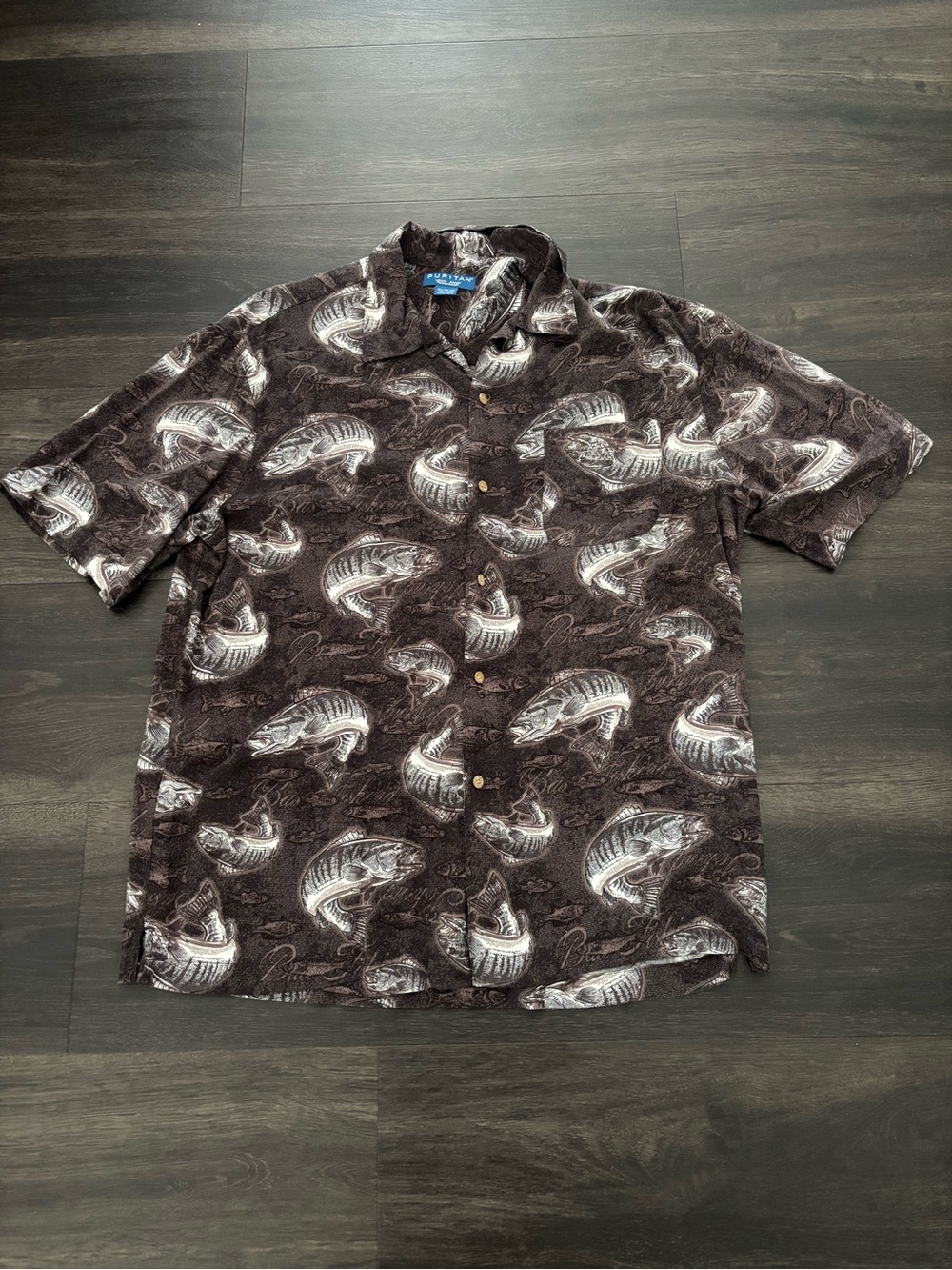 Vintage Puritan Men Hawaiian Shirt XL Rayon All Over Print Fish Pattern Aloha